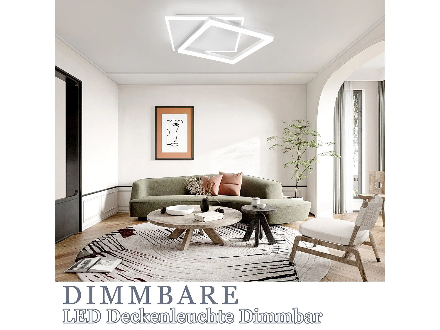 NETTLIFE Plafonnier LED Salon Chambre Lampe Dimmable avec Télécommande 42W Design Moderne Carré Blanc en Acrylique pour Cuisine