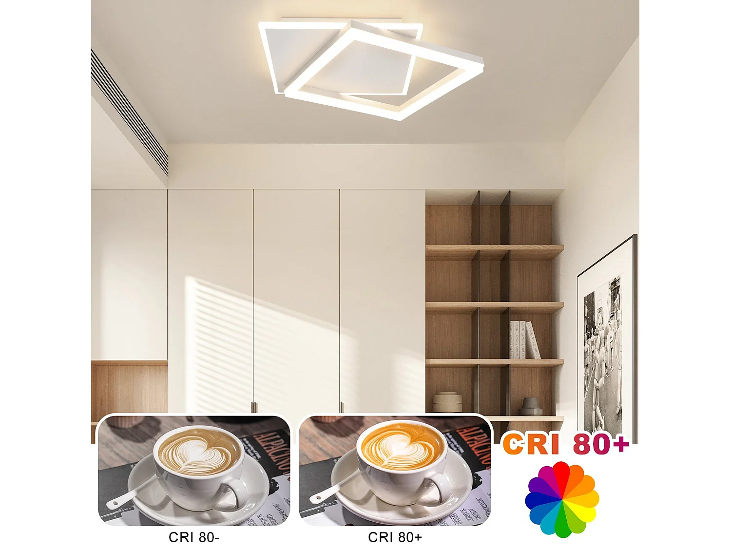 NETTLIFE Plafonnier LED Salon Chambre Lampe Dimmable avec Télécommande 42W Design Moderne Carré Blanc en Acrylique pour Cuisine