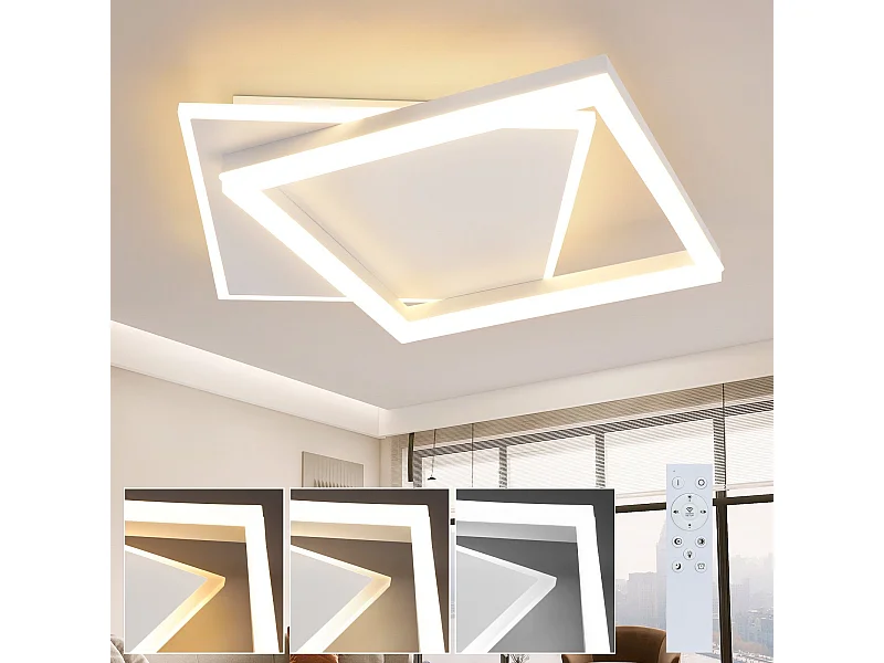 NETTLIFE LED-Deckenleuchte, Wohnzimmer-/Schlafzimmerlampe, dimmbar, mit Fernbedienung, 42 W, modernes Design, quadratisch, weißes Acryl, für die Küche