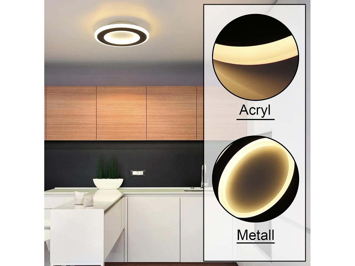 NETTLIFE LED Plafondlamp - zwart - rond - 20W keukenlamp - 3000K warm wit - modern slaapkamerlamp 24cm - voor woonkamer | hal