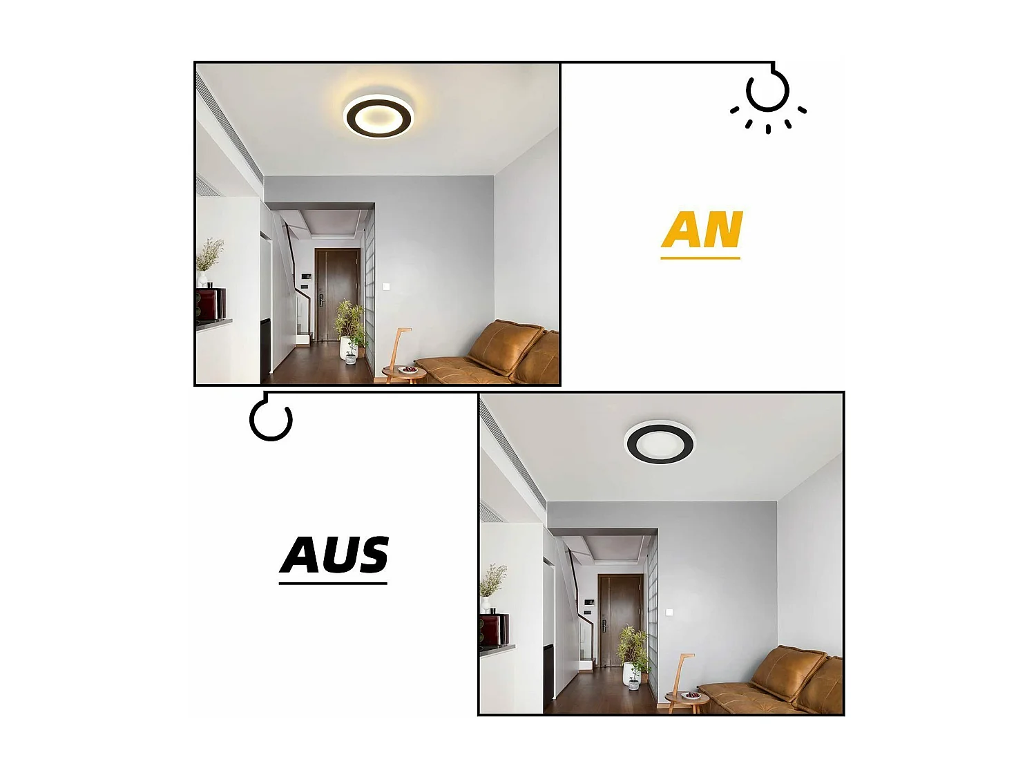 NETTLIFE Plafonnier LED 23 W Noir Ronde Moderne Blanc Chaud 24 cm Lampe de Chambre pour Cuisine Couloir Salon