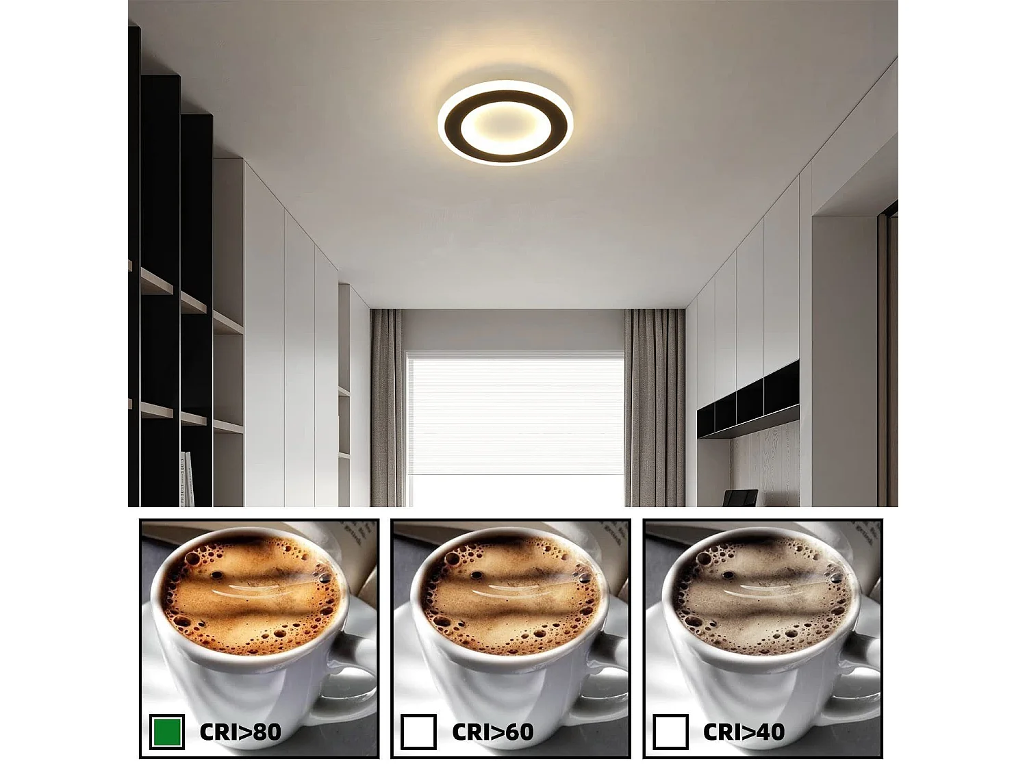 NETTLIFE Plafonnier LED 23 W Noir Ronde Moderne Blanc Chaud 24 cm Lampe de Chambre pour Cuisine Couloir Salon