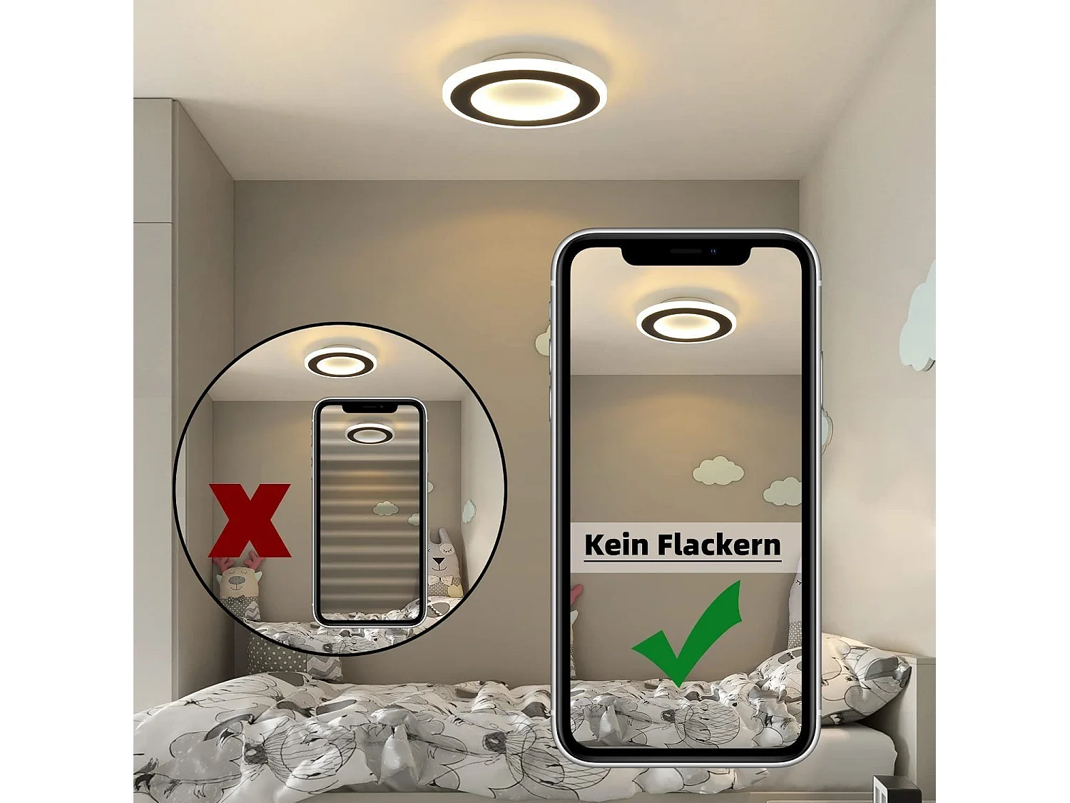 NETTLIFE Plafonnier LED 23 W Noir Ronde Moderne Blanc Chaud 24 cm Lampe de Chambre pour Cuisine Couloir Salon