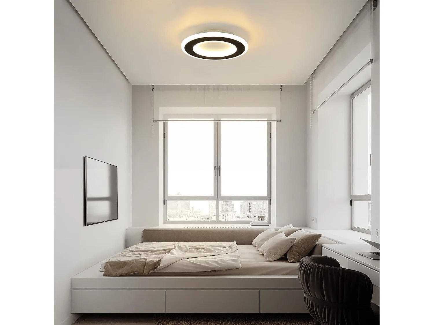 NETTLIFE Plafonnier LED 23 W Noir Ronde Moderne Blanc Chaud 24 cm Lampe de Chambre pour Cuisine Couloir Salon