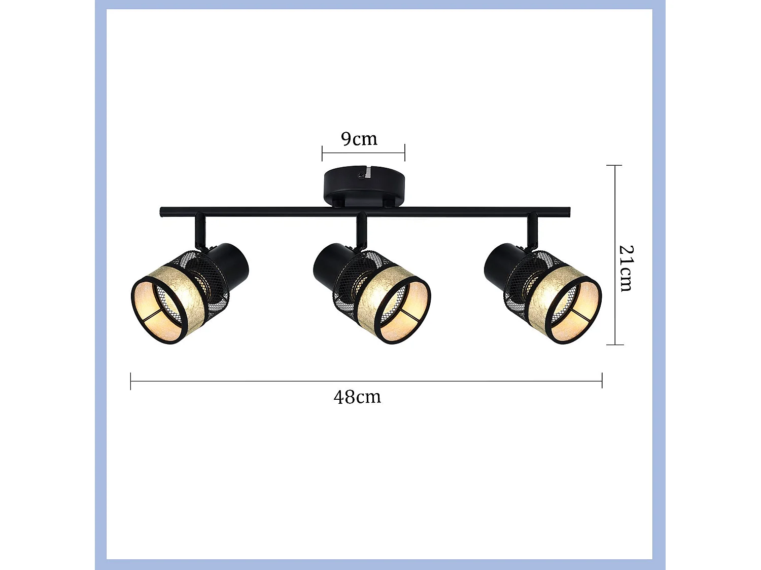 NETTLIFE Opbouwspot stof E27 Fitting 3 Lichts zwart Vintage Plafondlamp draaibar 330° Plafondspot  met gouden stoffen Lampkap