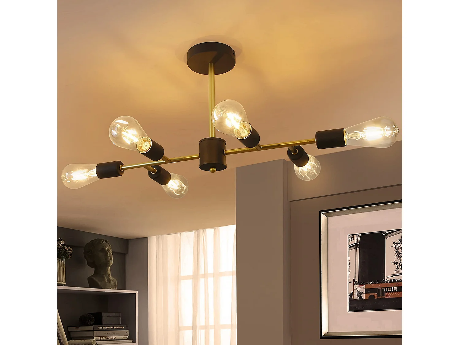 NETTLIFE Plafondlamp E27 – Zwart – 6-Lichts - Metaal - Vintage Plafondverlichting – Metaal - voor Slaapkamer | Woonkamer – Max. 25 W