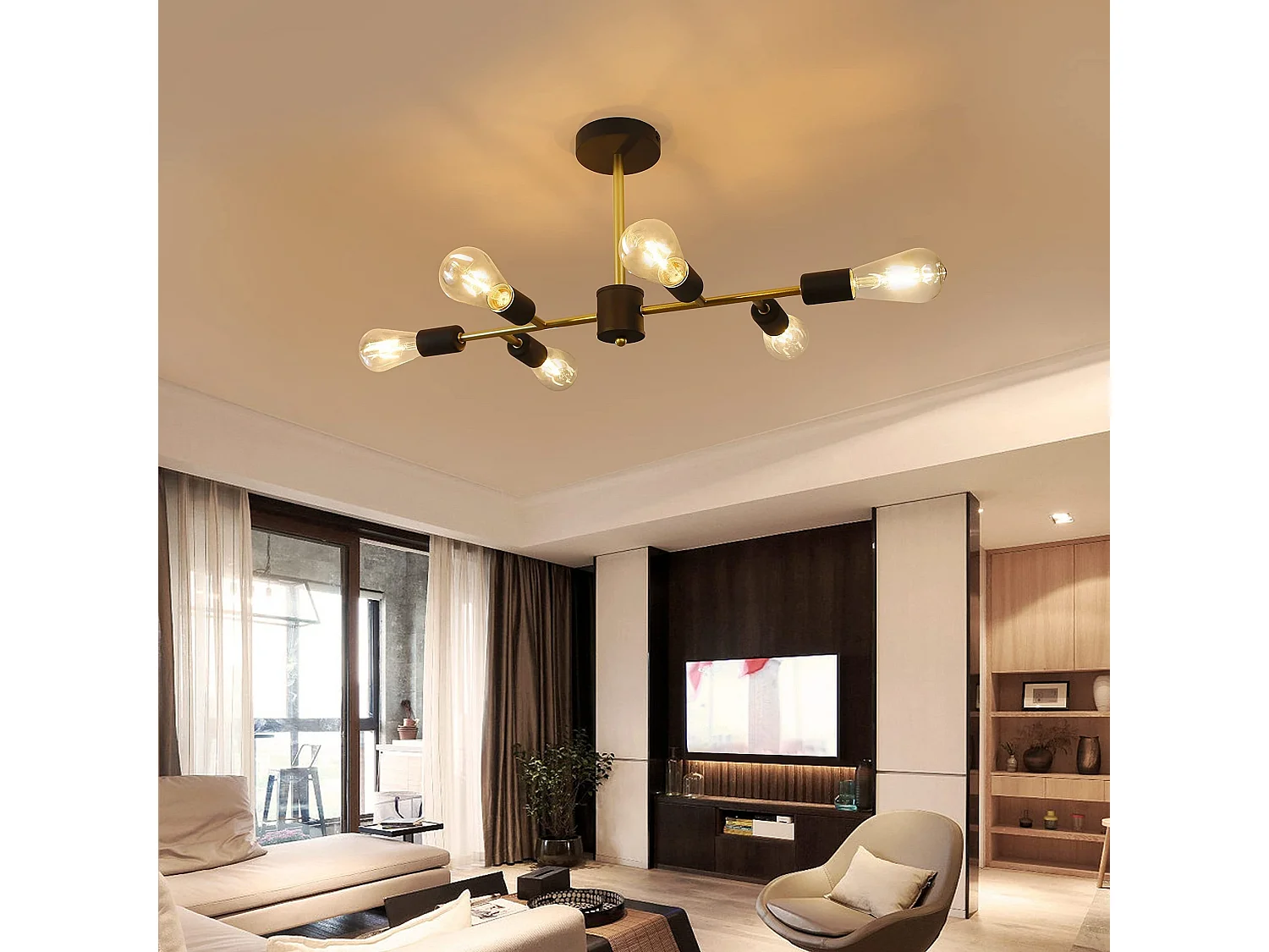 NETTLIFE Plafondlamp E27 – Zwart – 6-Lichts - Metaal - Vintage Plafondverlichting – Metaal - voor Slaapkamer | Woonkamer – Max. 25 W