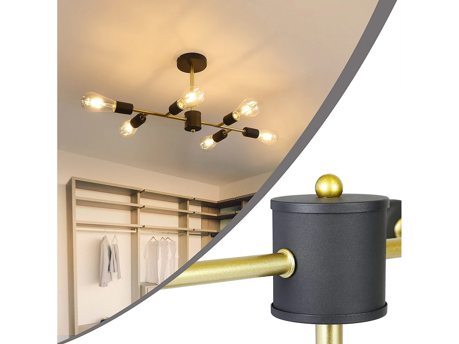 NETTLIFE Plafondlamp E27 – Zwart – 6-Lichts - Metaal - Vintage Plafondverlichting – Metaal - voor Slaapkamer | Woonkamer – Max. 25 W