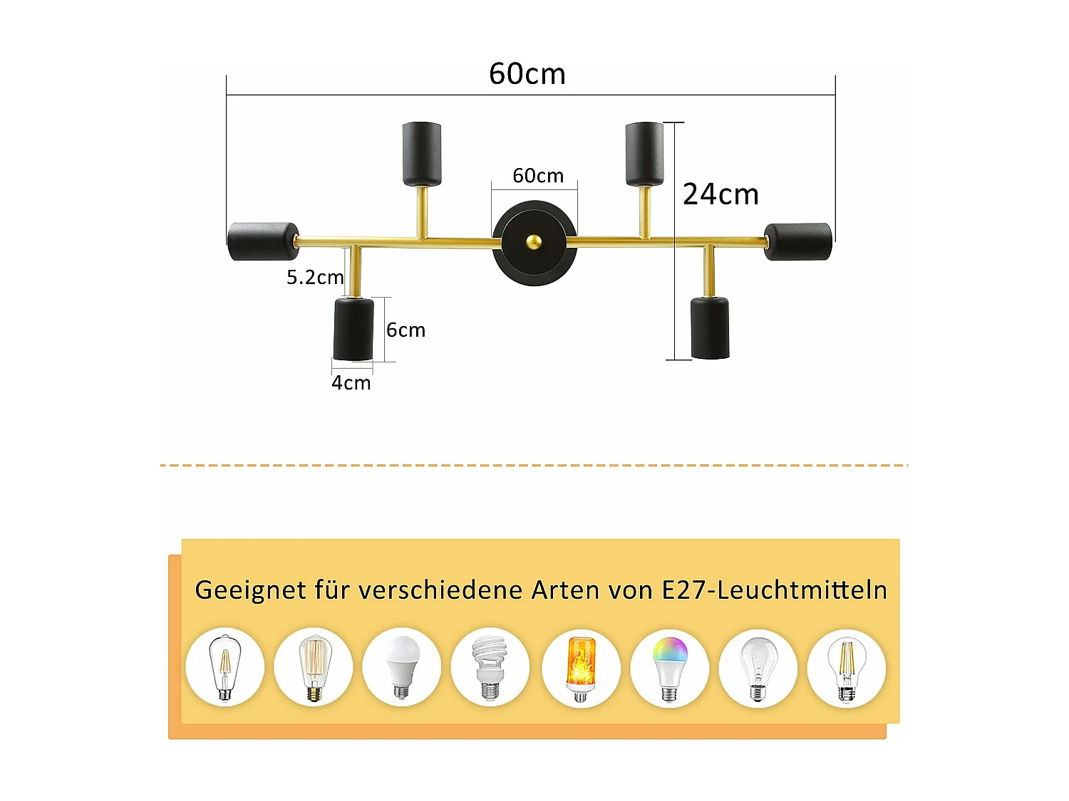 NETTLIFE Plafondlamp E27 – Zwart – 6-Lichts - Metaal - Vintage Plafondverlichting – Metaal - voor Slaapkamer | Woonkamer – Max. 25 W