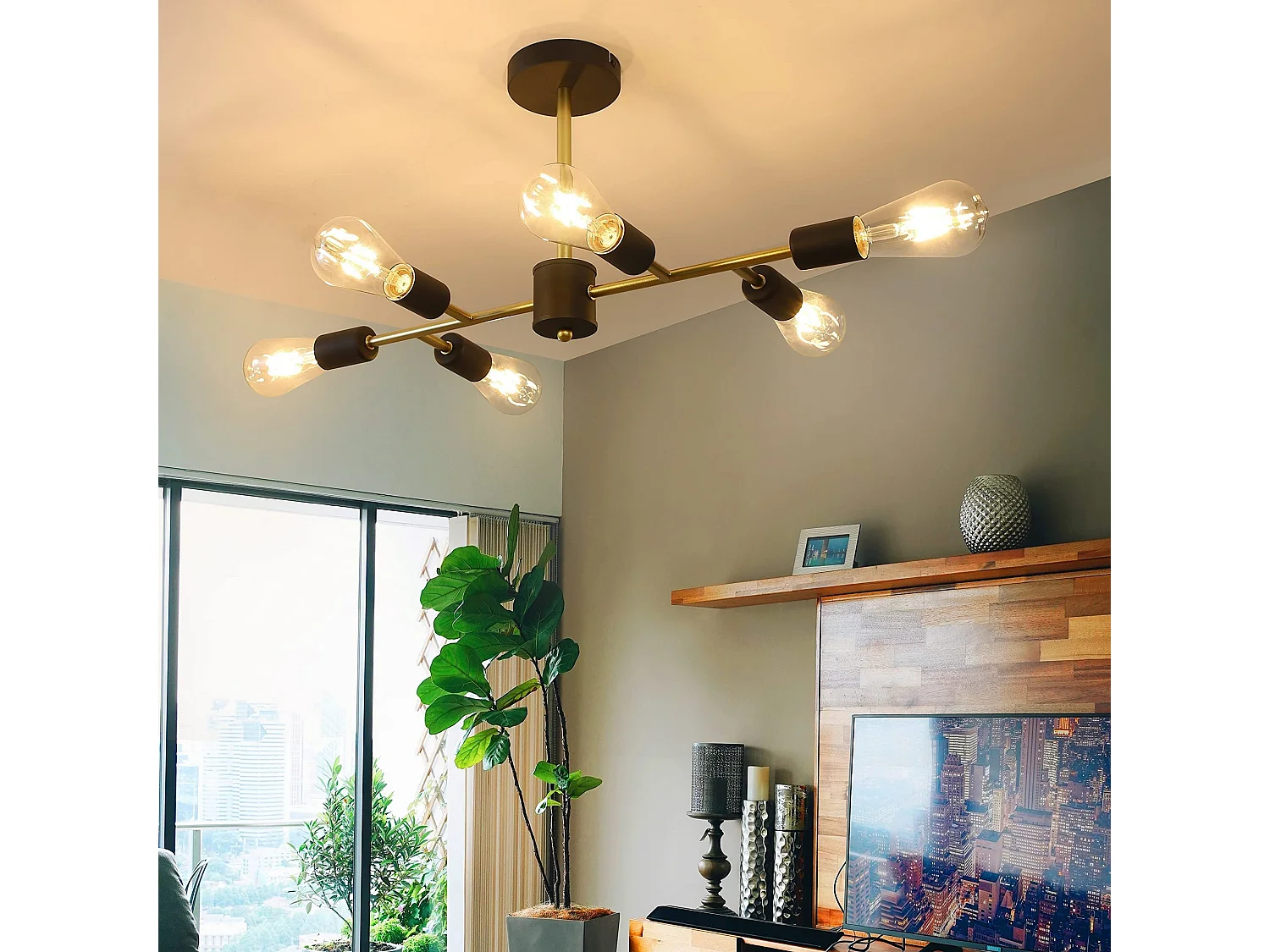 NETTLIFE Plafondlamp E27 – Zwart – 6-Lichts - Metaal - Vintage Plafondverlichting – Metaal - voor Slaapkamer | Woonkamer – Max. 25 W