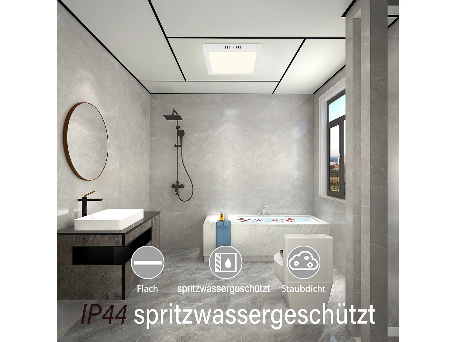 LED Deckenleuchte 4000k 18w Weiß 23cm Ip44 Modern Quadratisch Neutralweiß Wasserdicht Für