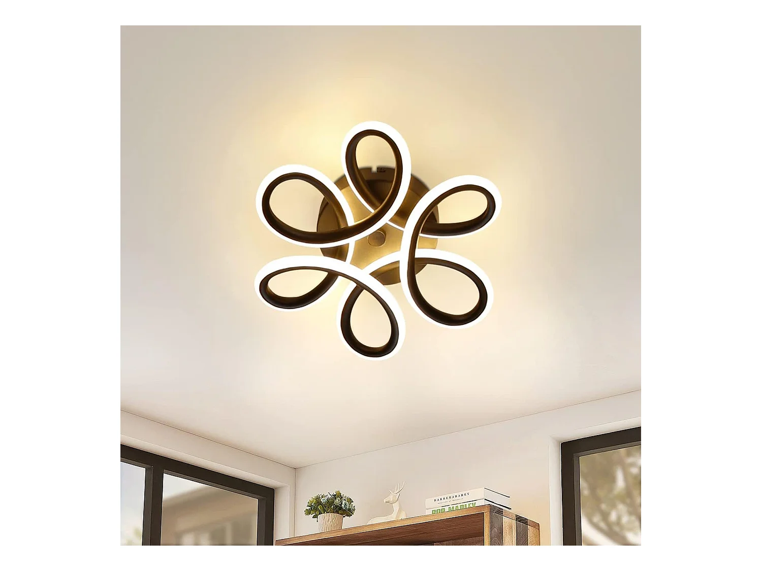NETTLIFE Plafonnier LED Noir 17W 3000K Lampe de Couloir Moderne Blanc Chaud Géométrie Design Métal pour Couloir Entrée Chambre Cuisine