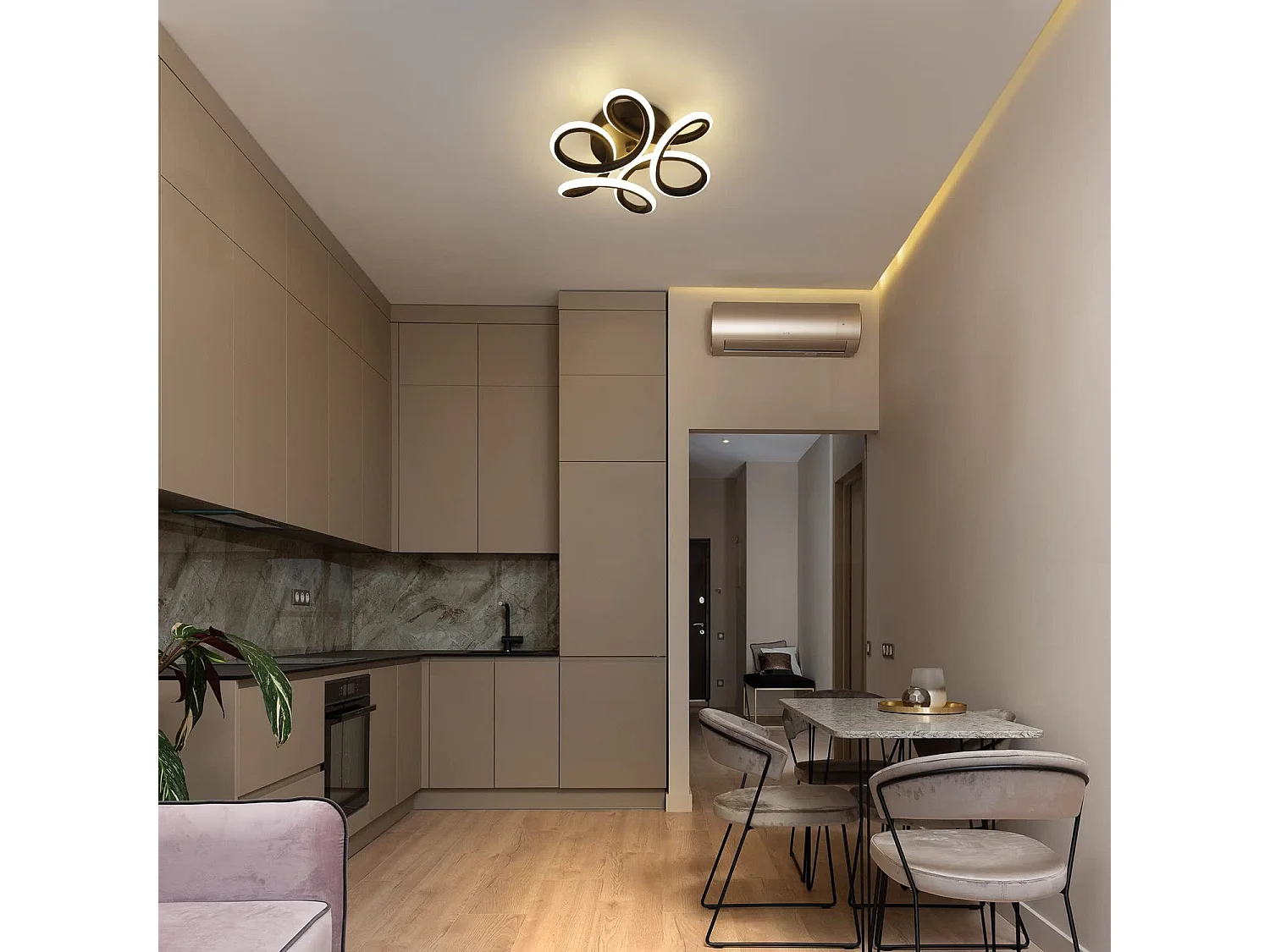 NETTLIFE Plafonnier LED Noir 17W 3000K Lampe de Couloir Moderne Blanc Chaud Géométrie Design Métal pour Couloir Entrée Chambre Cuisine