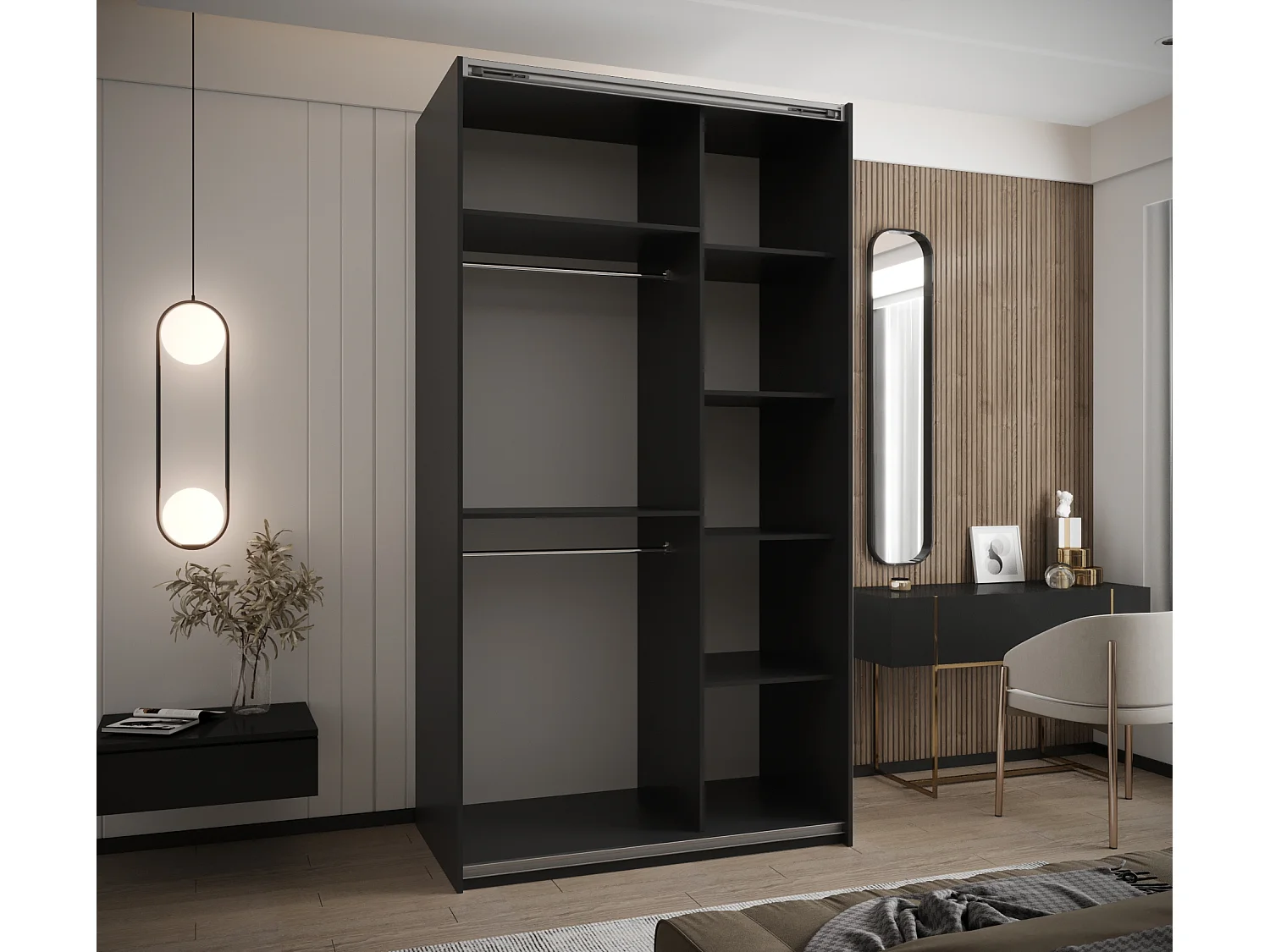 SCHWEBETÜRENSCHRANK Lux 2 245,5/130/64 (Schwarz/Schwarz/Schwarz)