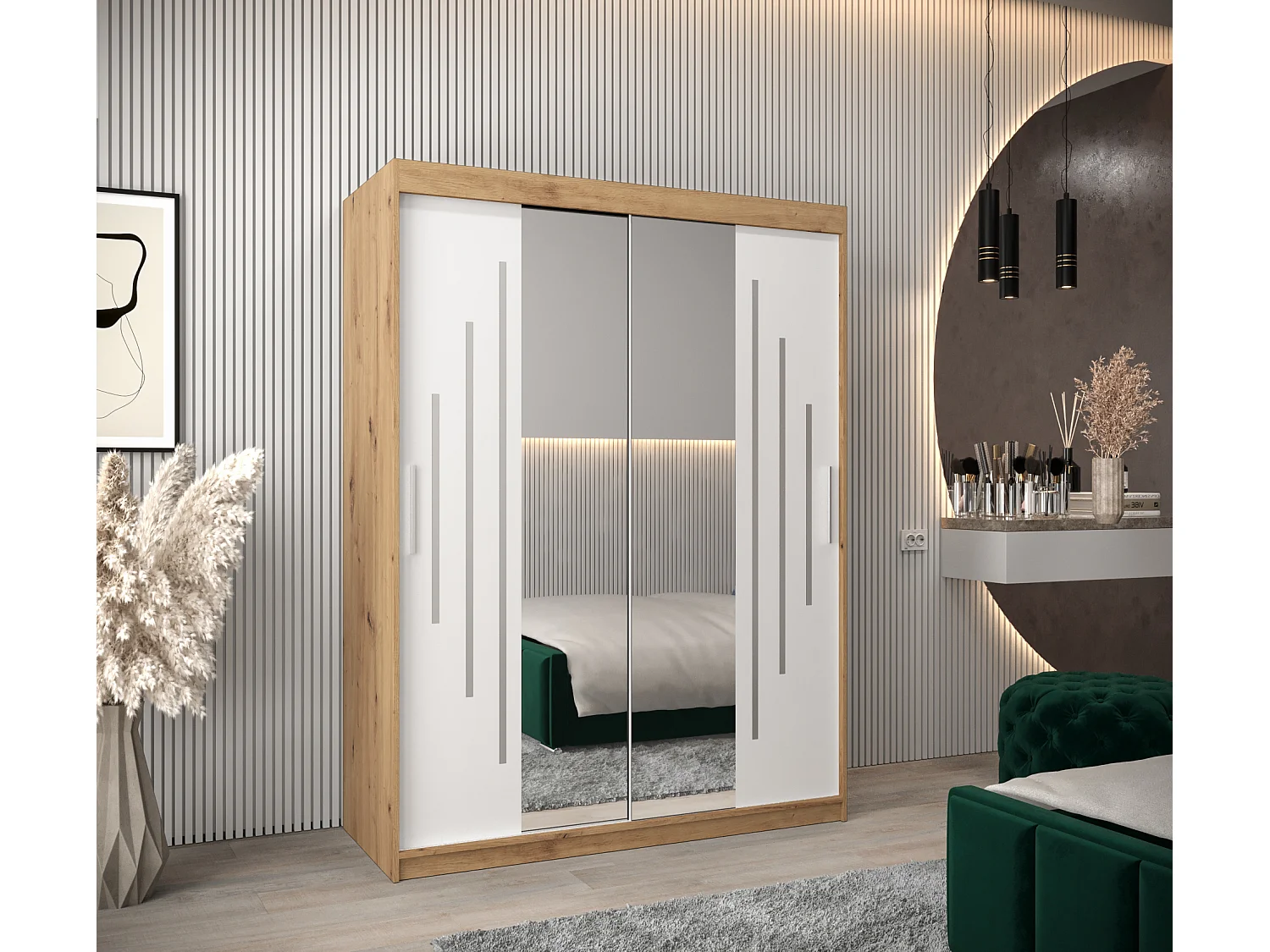 ARMOIRE YORK 1 À PORTES COULISSANTES 200/150/62 2 Portes (Artisan/Blanc)