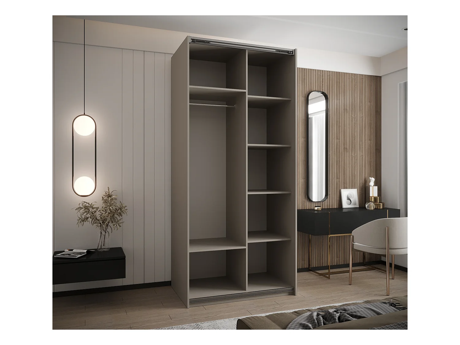 SCHWEBETÜRENSCHRANK Lux 2 245,5/110/64 (Kaschmir/Kaschmir/Schwarz)