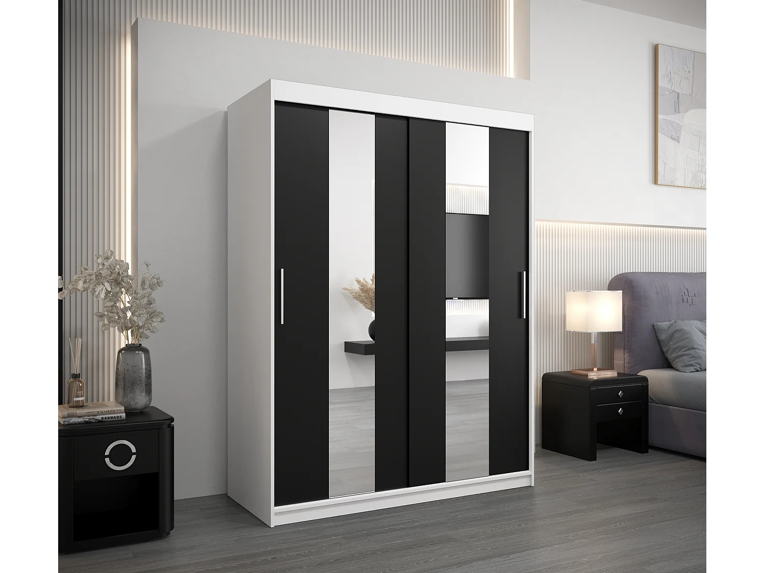 Armoire Pole À Portes Coulissantes 200/150/62 2 portes (Blanc/Noir)