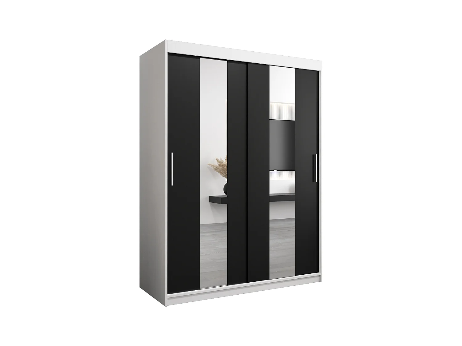 Schwebetürenschrank Pole 200/150/62 2-Türig (Weiß/Schwarz)