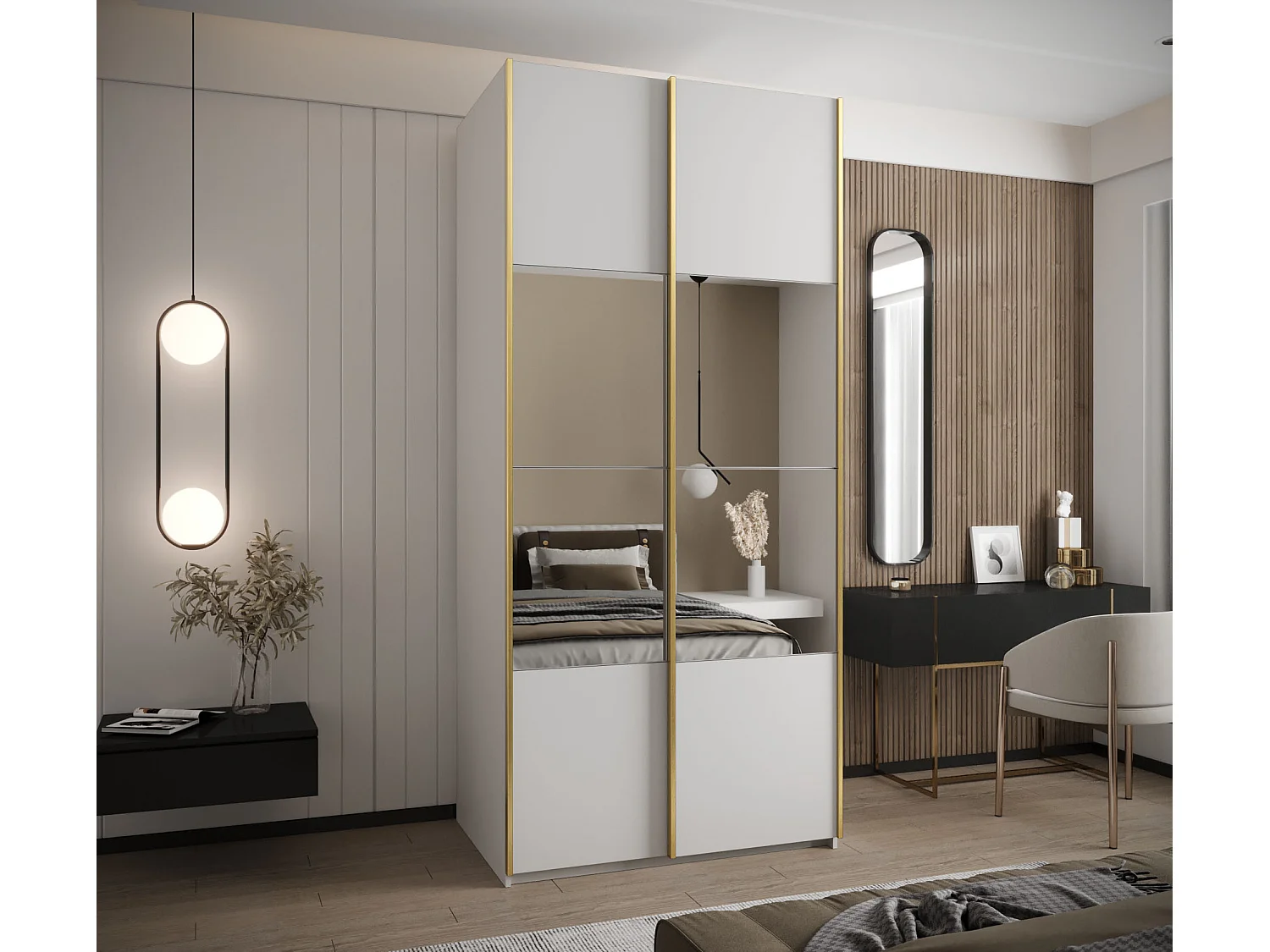 Armadio Lux 4 245,5/100/64 (Blanc/Blanc/Gold)