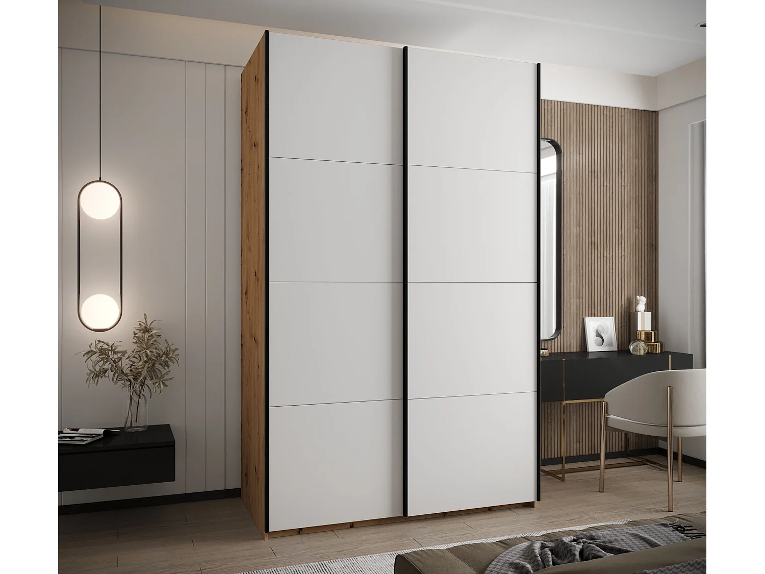 KLEDINGKAST MET SCHUIFDEUREN Lux 1 245,5/160/64 (Artisan/Wit/Zwart)