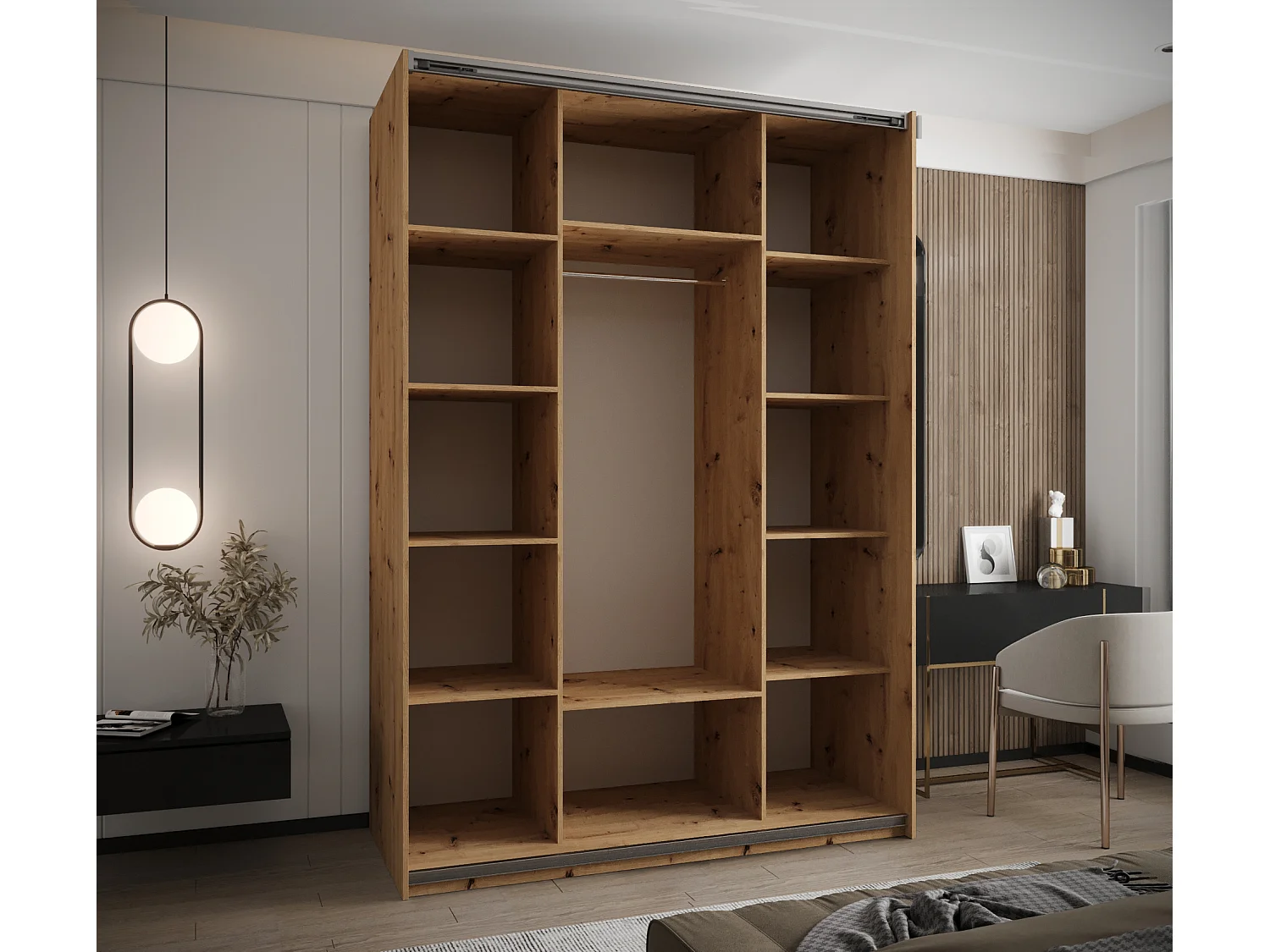 Armadio Lux 1 de puertas corredas 245,5/160/64 (Artisan/Blanco/Negro)