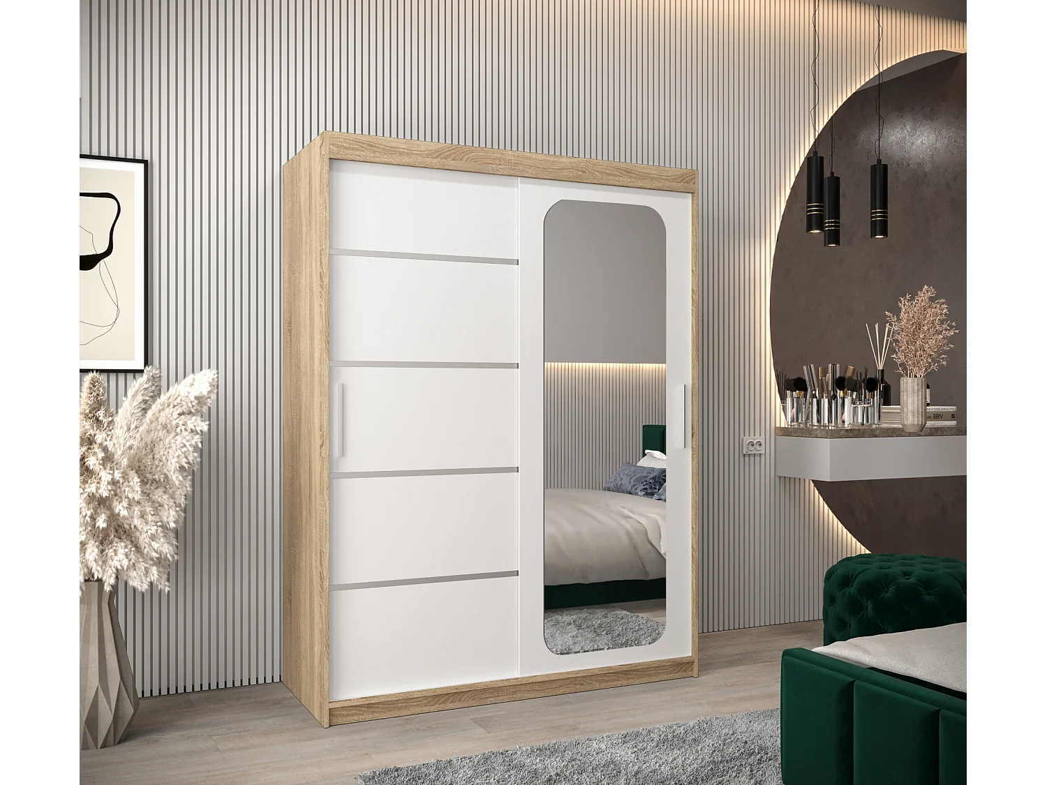 ARMADIO PROMO V2 AD ANTE SCORREVOLI 200/150/62 2 porte (Sonoma/Bianco)