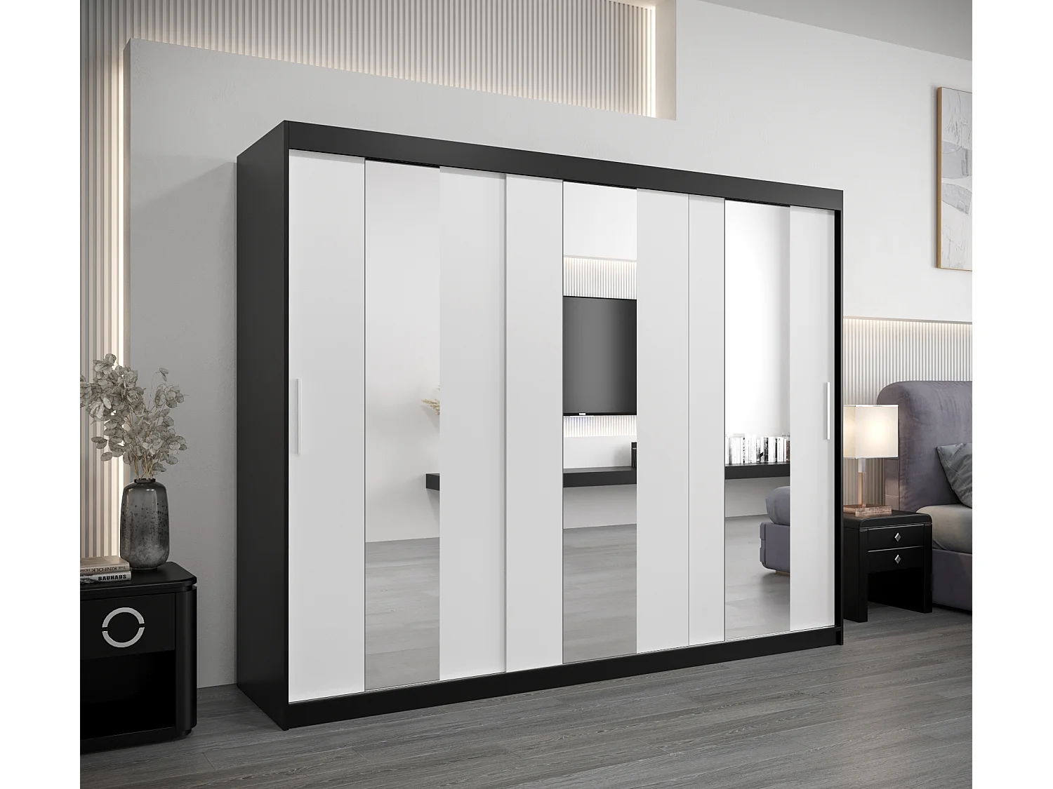 Armoire Pole À Portes Coulissantes 200/250/62 3 Portes (Noir/Blanc)