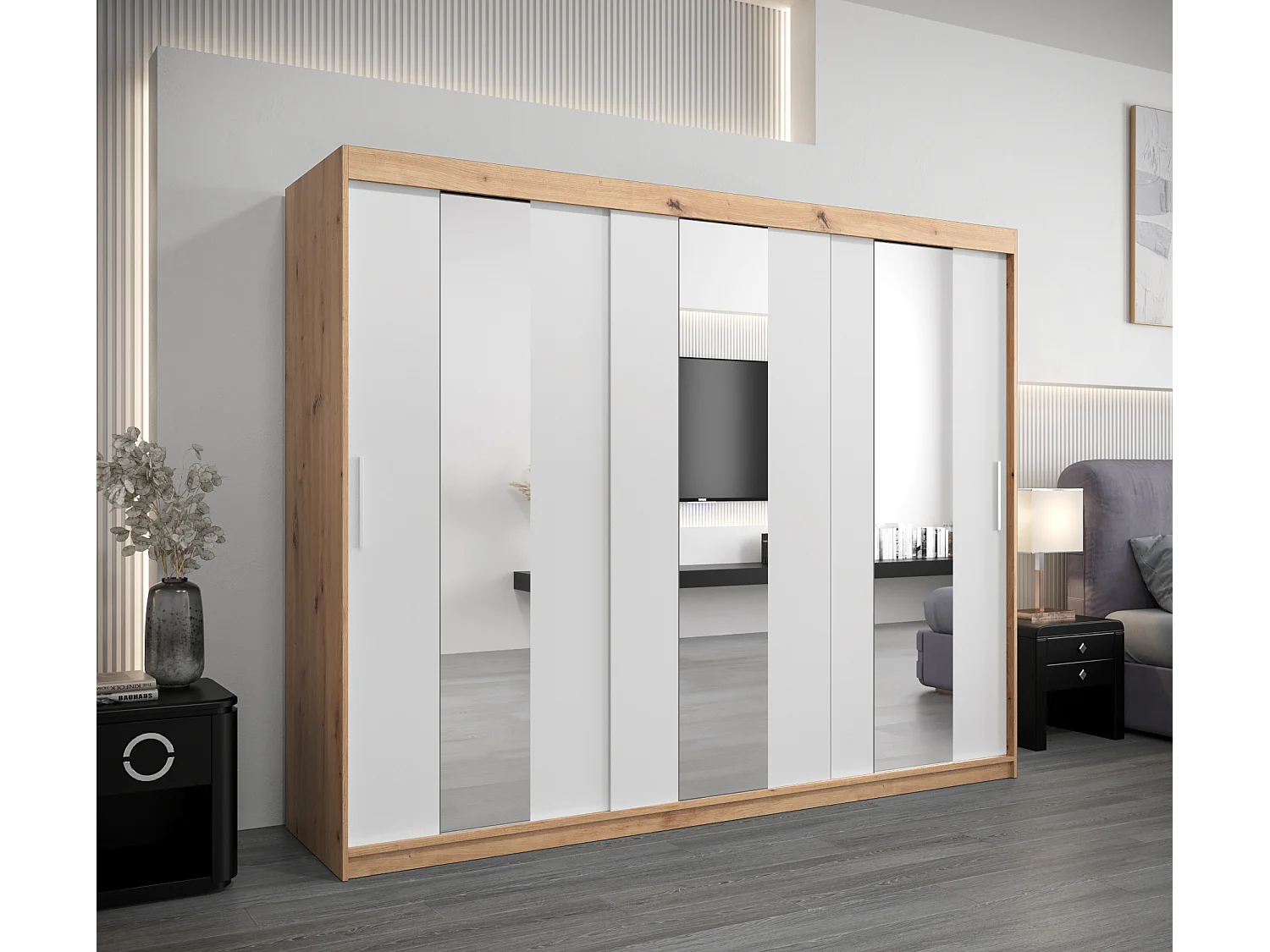 Armoire Pole À Portes Coulissantes 200/250/62 3 Portes (Artisan/Blanc)