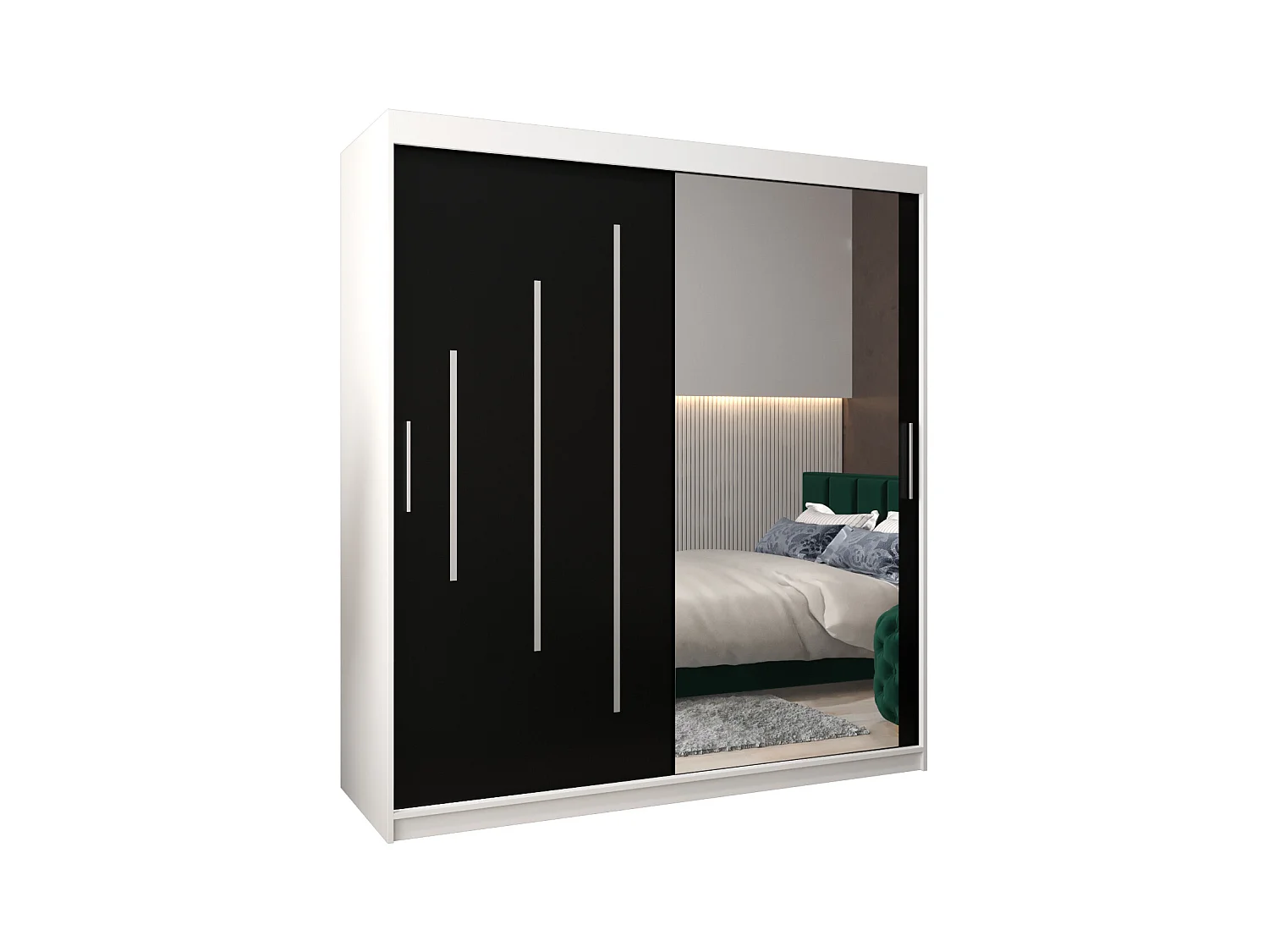 ARMOIRE YORK 2 À PORTES COULISSANTES 200/180/62 2 Portes (Blanc/Noir)
