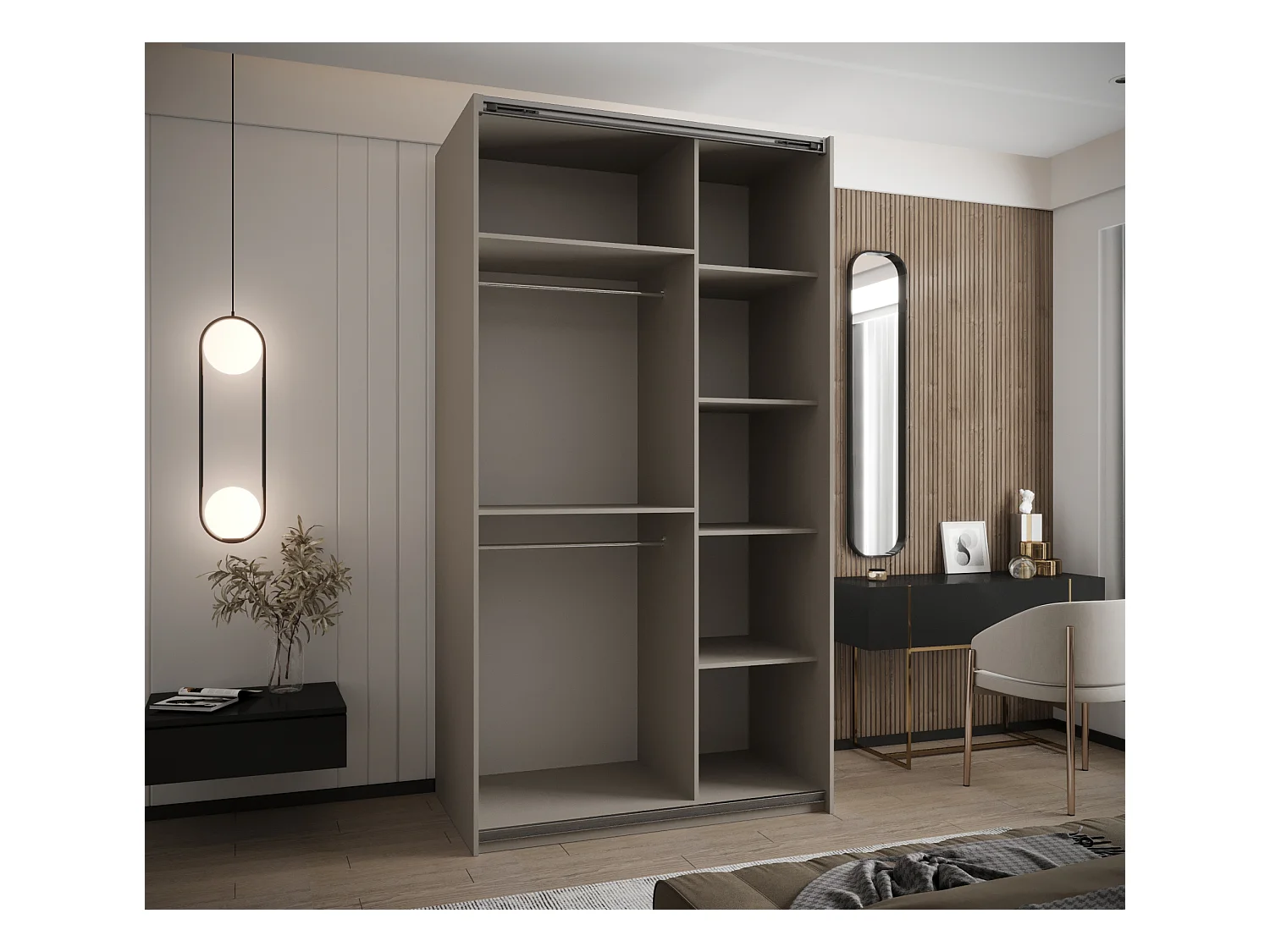 SCHWEBETÜRENSCHRANK Lux 4 245,5/140/64 (Kaschmir/Kaschmir/Silber)