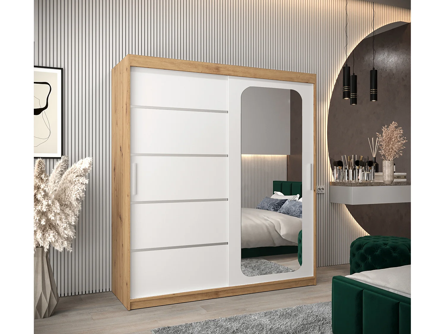 ARMOIRE PROMO V2 À PORTES COULISSANTES 200/180/62 2 Portes (Artisan/Blanc)