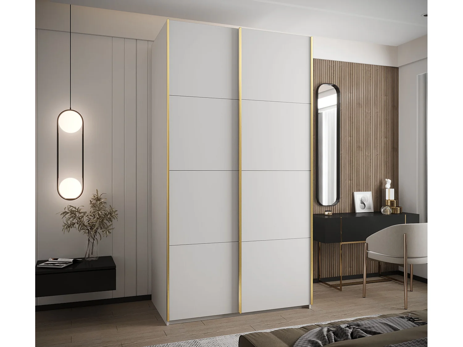 Armoire Lux 1 245,5/140/64 (Blanc/Blanc/Or)