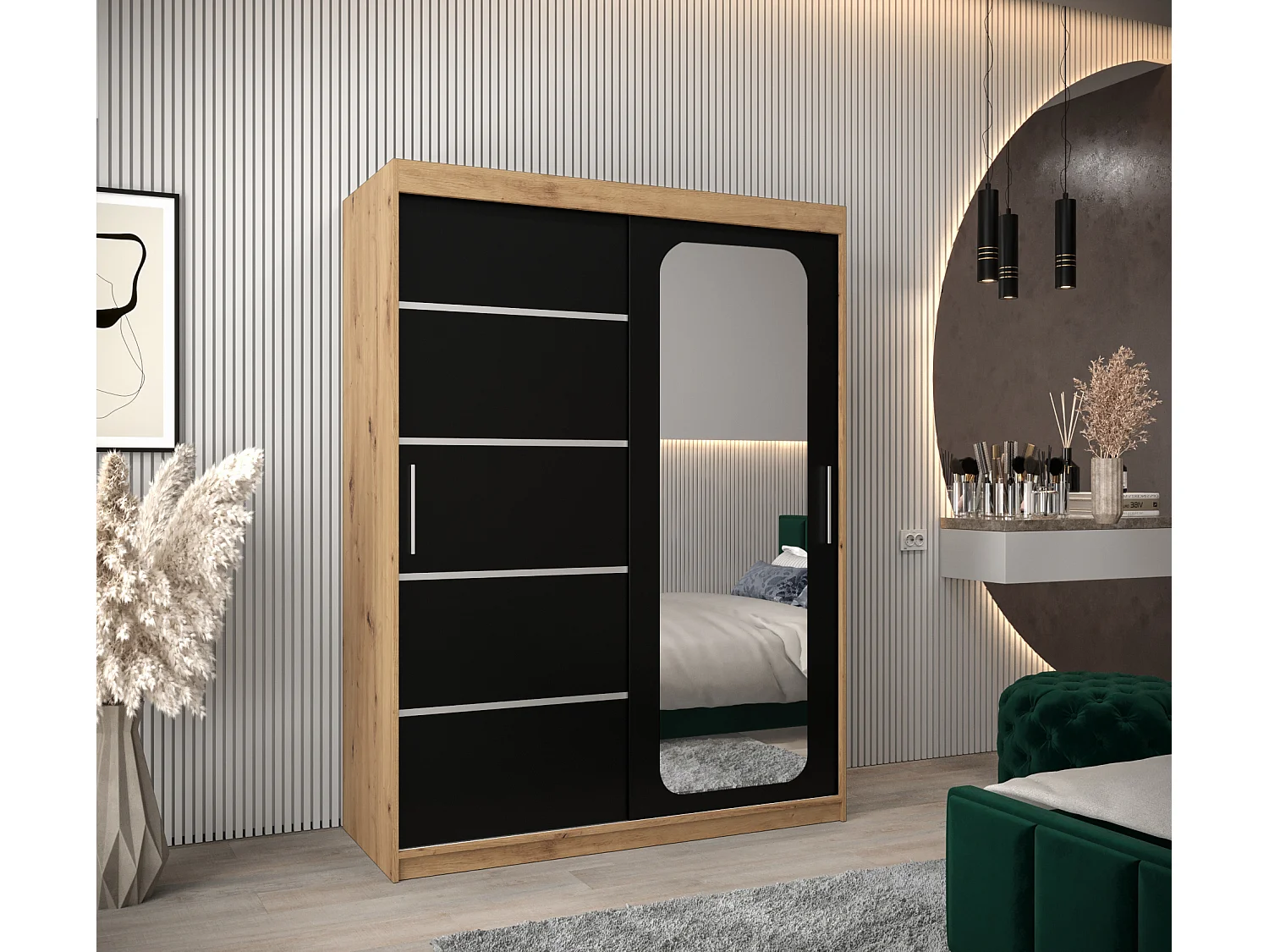 ARMOIRE PROMO V2 À PORTES COULISSANTES 200/150/62 2 Portes (Artisan/Noir)