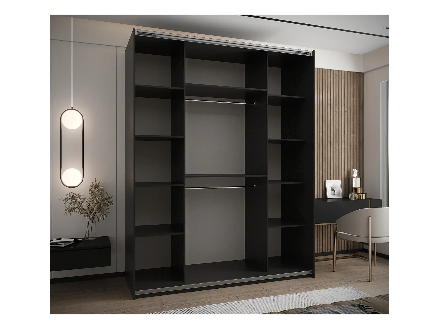 Armoire Lux 3 245,5/200/64 (Noir/Blanc/Noir)