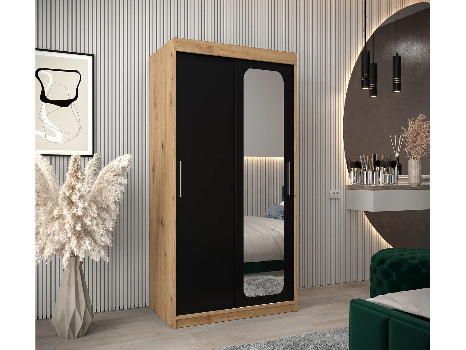 ARMARIO PROMO T2 DE PUERTAS CORREDERAS 200/100/62 2 puertas (artisan/negro)