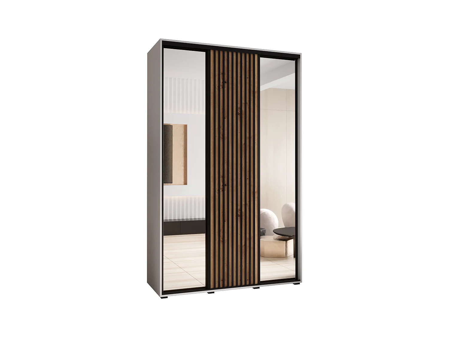 SAPPORO 2 KLEDINGKAST MET SCHUIFDEUREN 205,2/160/60 3 deuren (wit/artisan)