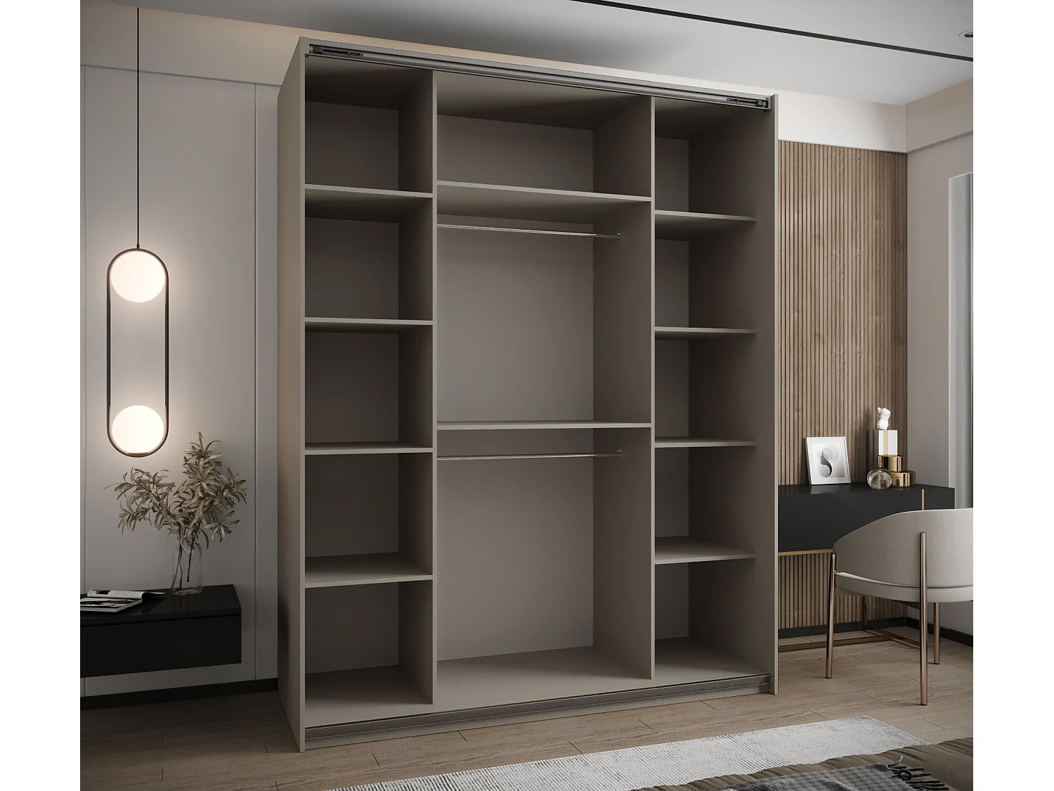 KLEDINGKAST MET SCHUIFDEUREN Lux 3 245,5/190/64 (Kaschmir/Kaschmir/Zwart)