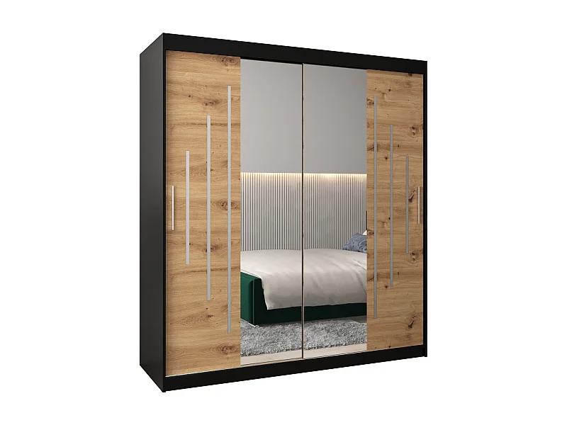 SCHWEBETÜRENSCHRANK YORK 1 200/180/62 2-türig (Schwarz/Artisan)