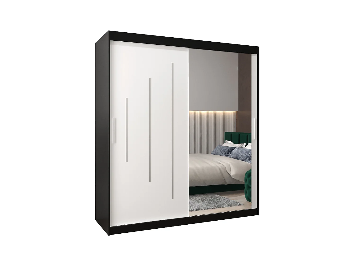 SCHWEBETÜRENSCHRANK YORK 2 200/180/62 2-türig (Schwarz/Weiß)