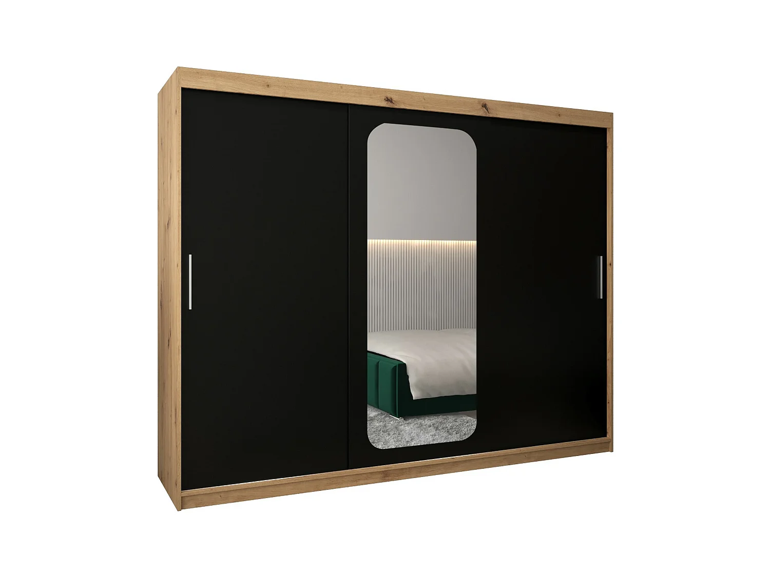 ARMOIRE PROMO T2 À PORTES COULISSANTES 200/250/62 3 Portes (Artisan/Noir)
