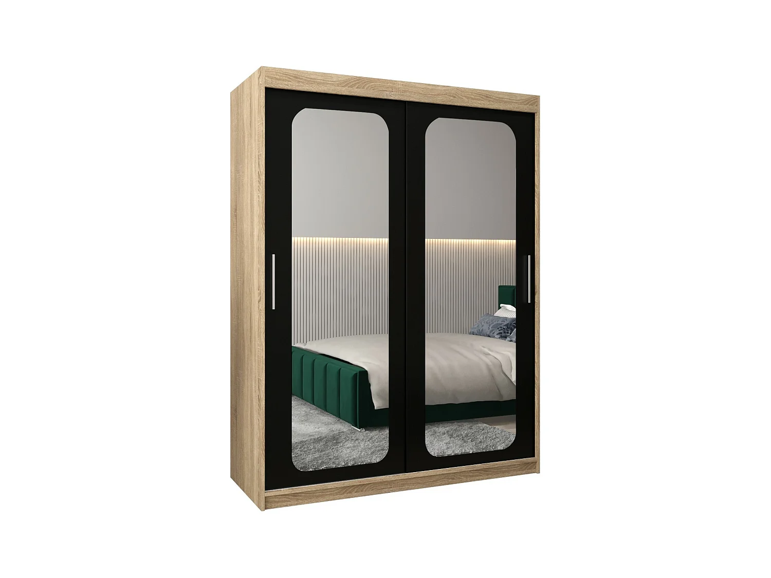 ARMOIRE PROMO T3 À PORTES COULISSANTES 200/150/62 2 Portes (Sonoma/Noir)