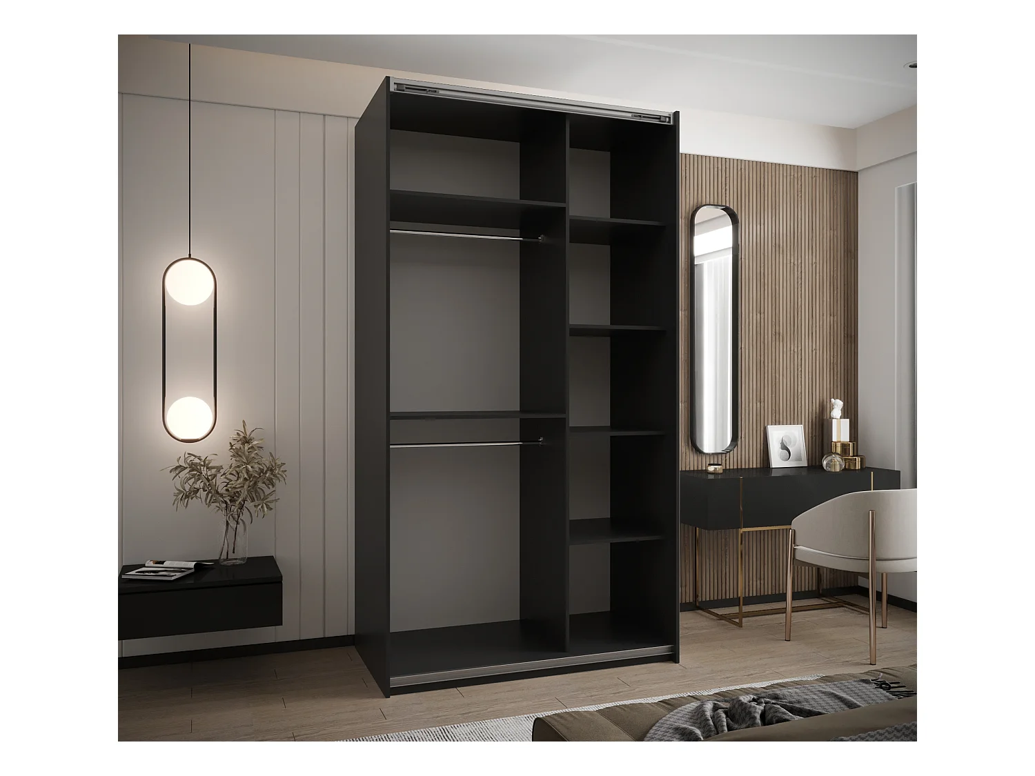 SCHWEBETÜRENSCHRANK Lux 2 245,5/130/64 (Schwarz/Weiß/Silber)