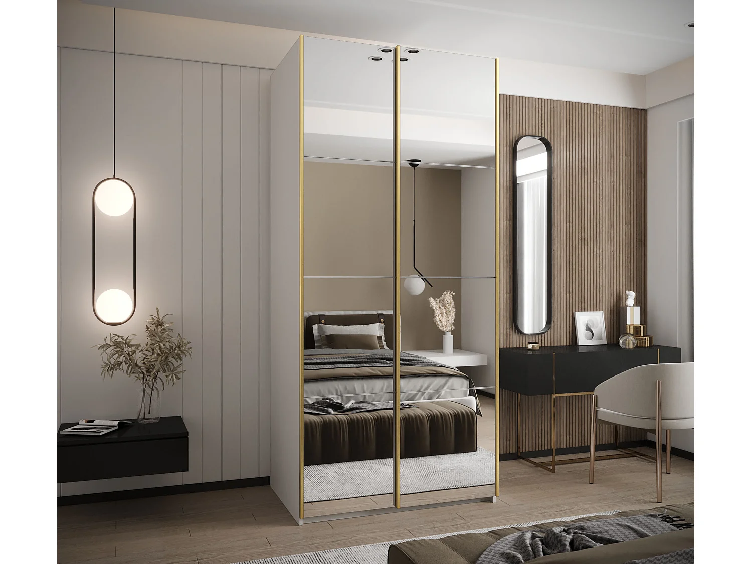 Armoire Lux 2 245,5/100/64 (Blanc/Blanc/Or)