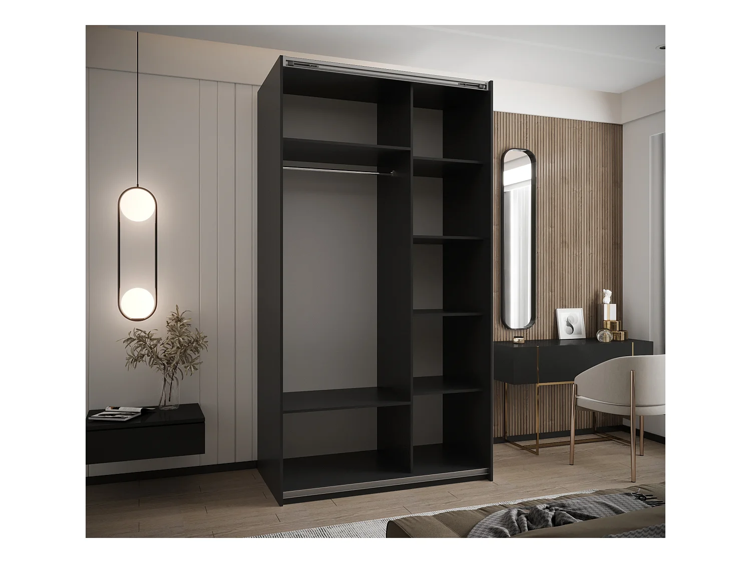 Armoire Lux 3 245,5/140/64 (Noir/Artisan/Argent)