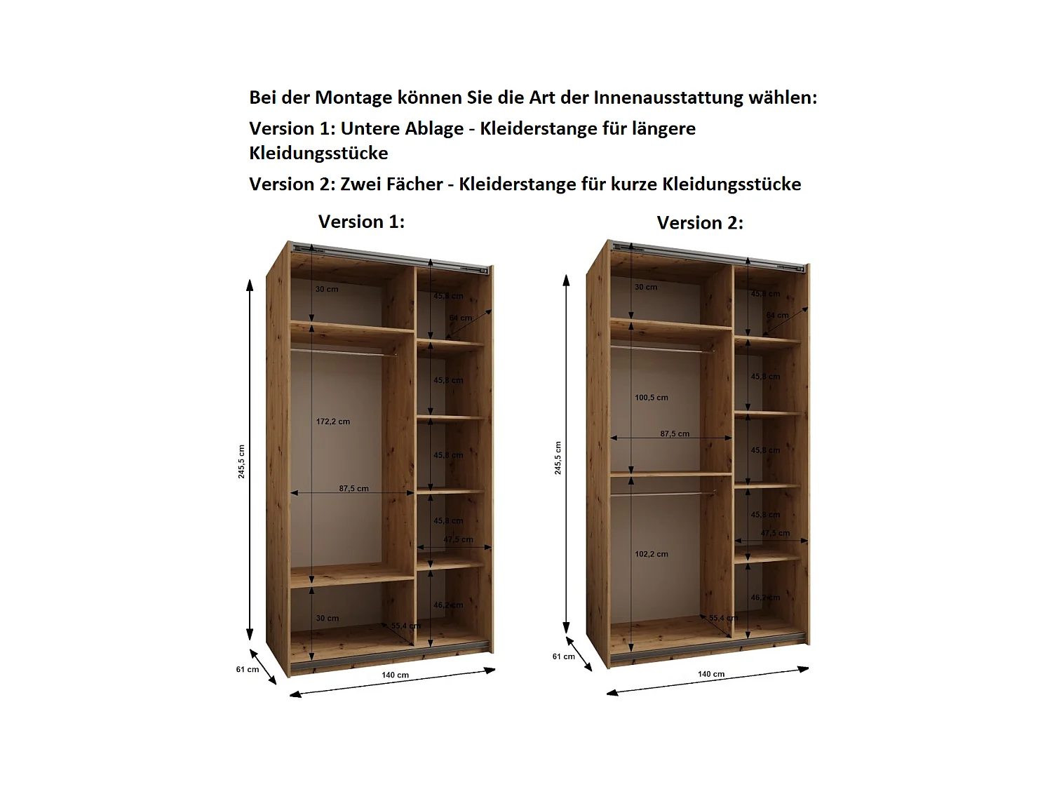 Armoire Lux 3 245,5/140/64 (Noir/Artisan/Argent)