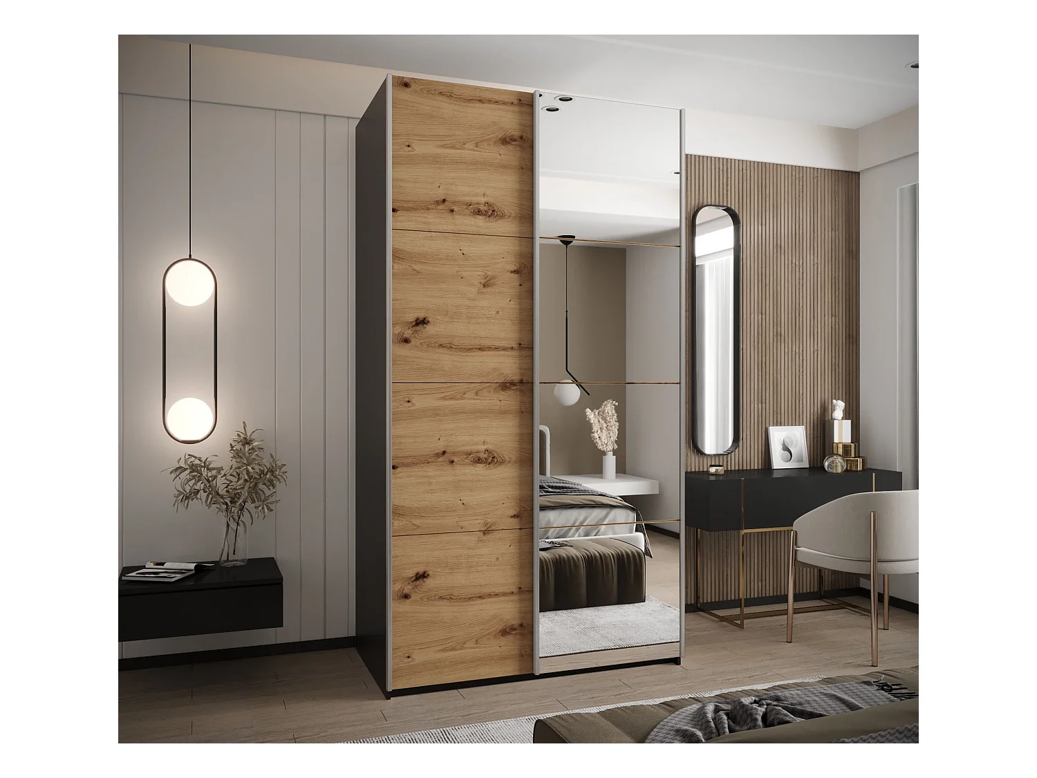 Armoire Lux 3 245,5/140/64 (Noir/Artisan/Argent)