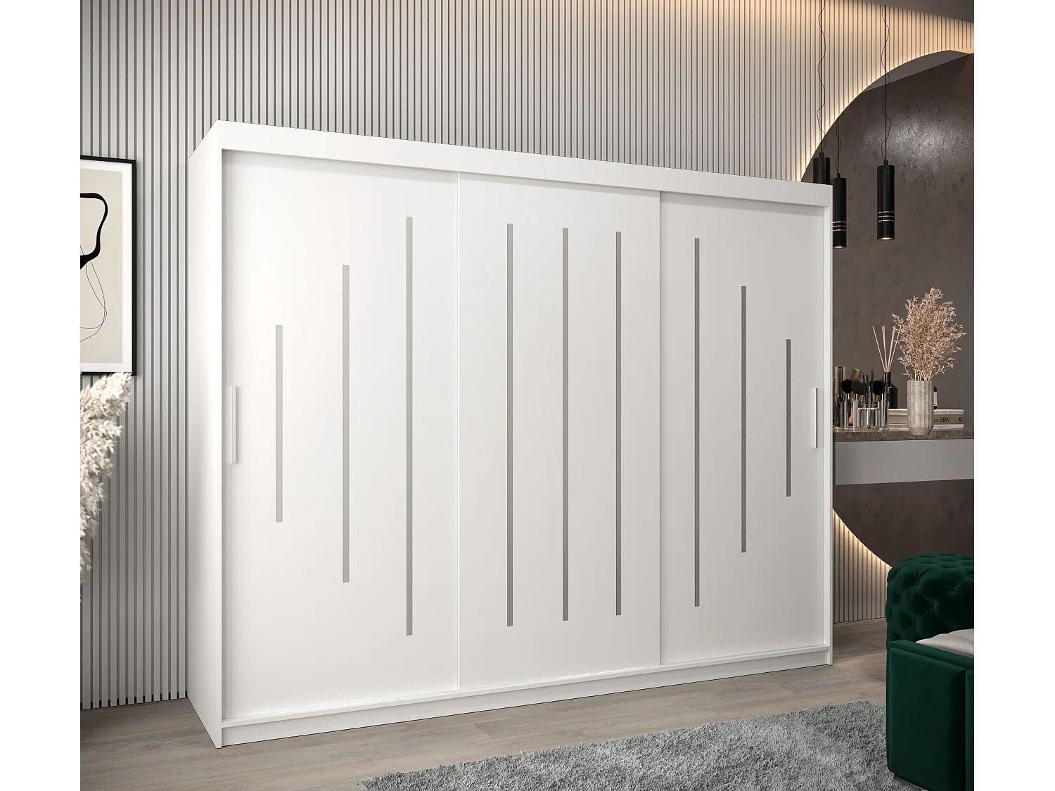 ARMOIRE YORK À PORTES COULISSANTES 200/250/62 3 Portes (Blanc/Blanc)