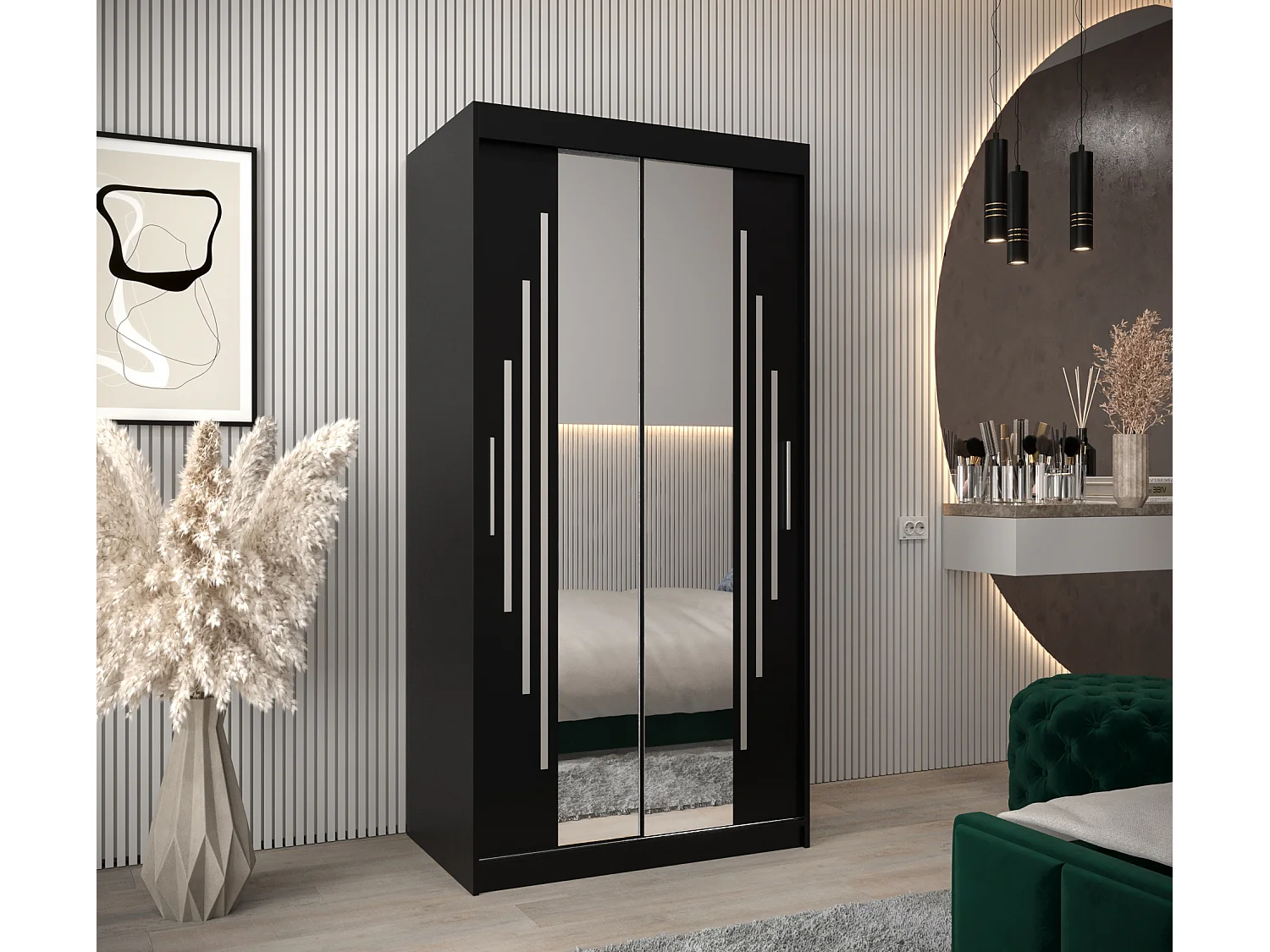 ARMOIRE YORK 1 À PORTES COULISSANTES 200/100/62 2 Portes (Noir/Noir)