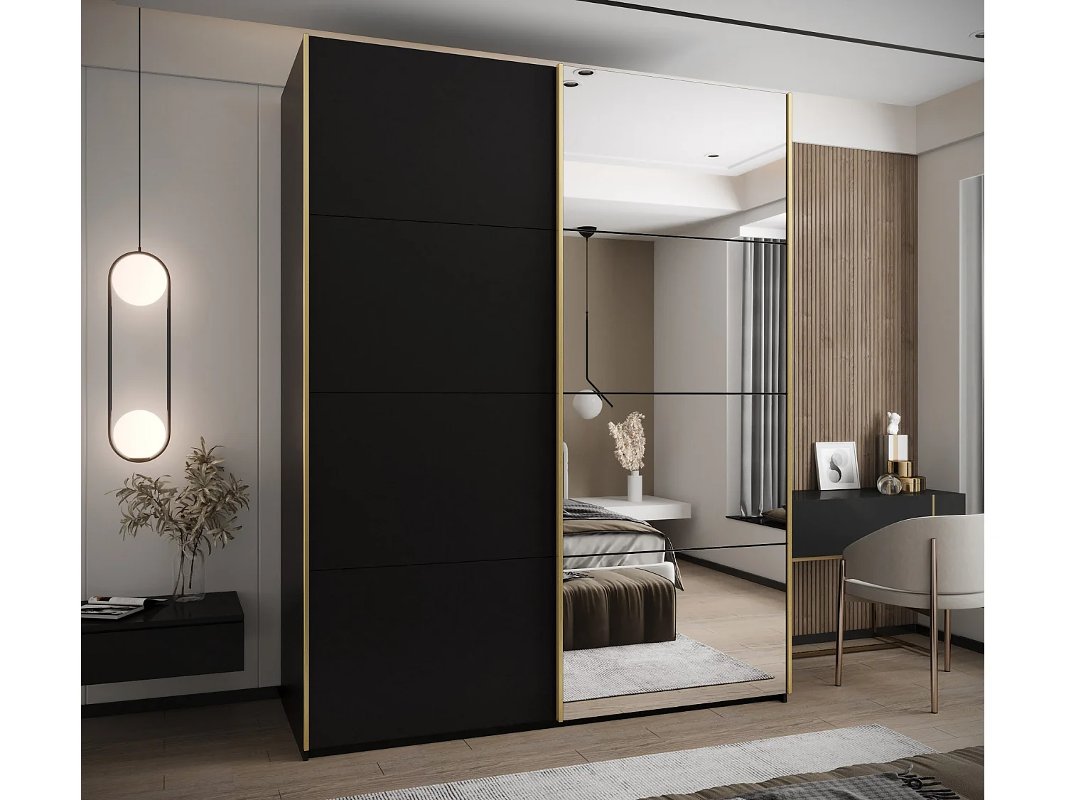 KLEDINGKAST MET SCHUIFDEUREN Lux 3 245,5/190/64 (Zwart/Zwart/Goud)