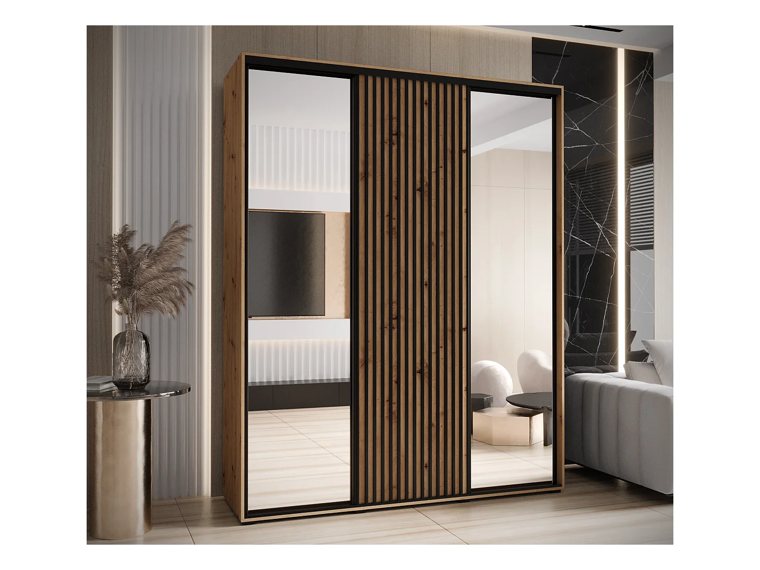 LANKO 2 KLEDINGKAST MET SCHUIFDEUREN 235,2/200/60 3 deuren (artisan/artisan)